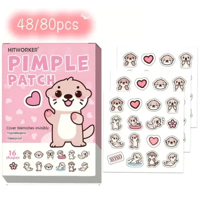 HITWORKER Acne Patch -48/80 pieces, hypoallergenic, waterproof, alcohol free skin sticker with cute dog and heart-shaped design