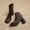 Vintage Starke Ferse Frauen Stiefeletten Zurück Reißverschlüsse Herbst Winter Schuhe Damen Elegante Karree Kurze Booties