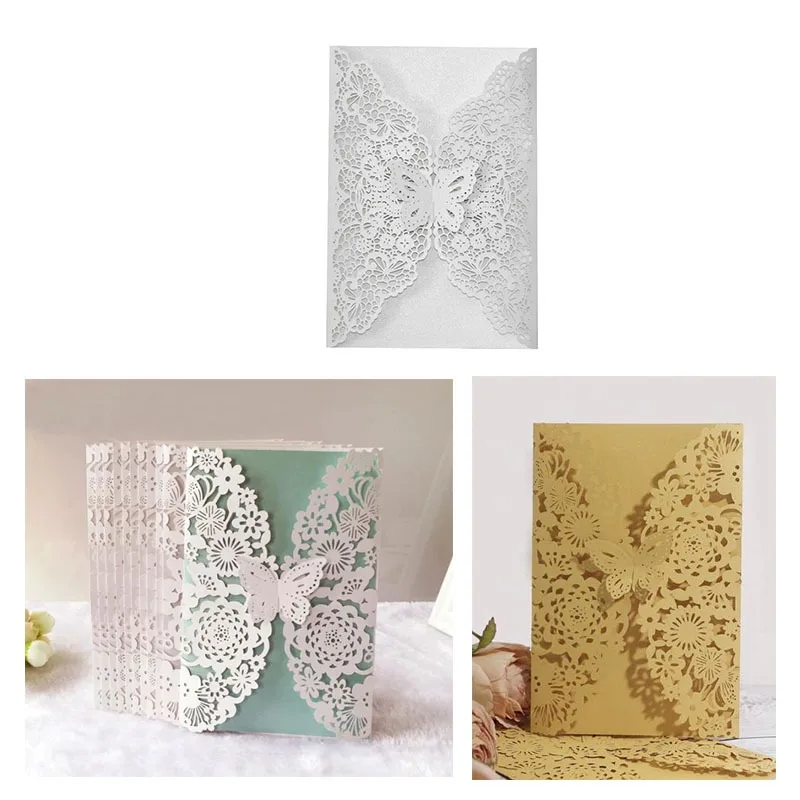Elegante, ausgehöhlte Hochzeitseinladungskarten mit Schmetterlingen, perfekt für Partys, Feiern, Veranstaltungen und Grüße Image