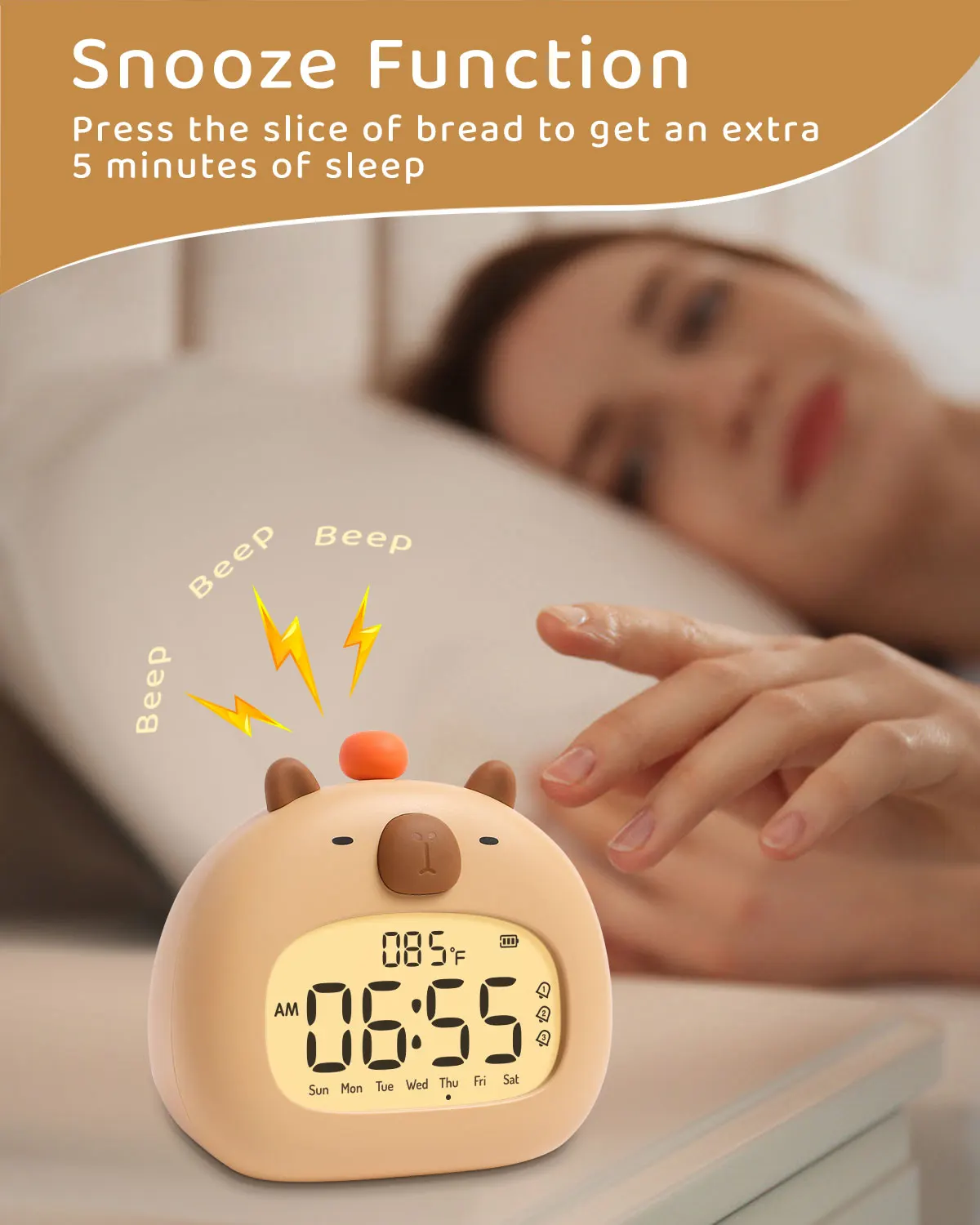 Niedlicher Capybara-Wecker, LED-Digitalwecker für Kinder, schlafendes Nachtlicht, wiederaufladbarer Timer, Desktop-Dekoration, Uhr