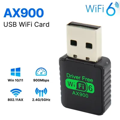 WIFI 6 Adapter AX900 USB Network Card 2.4G&5GHz Dual Band Signal Reception Dongle For Laptop Driver Free Wireless Wlan Receiver