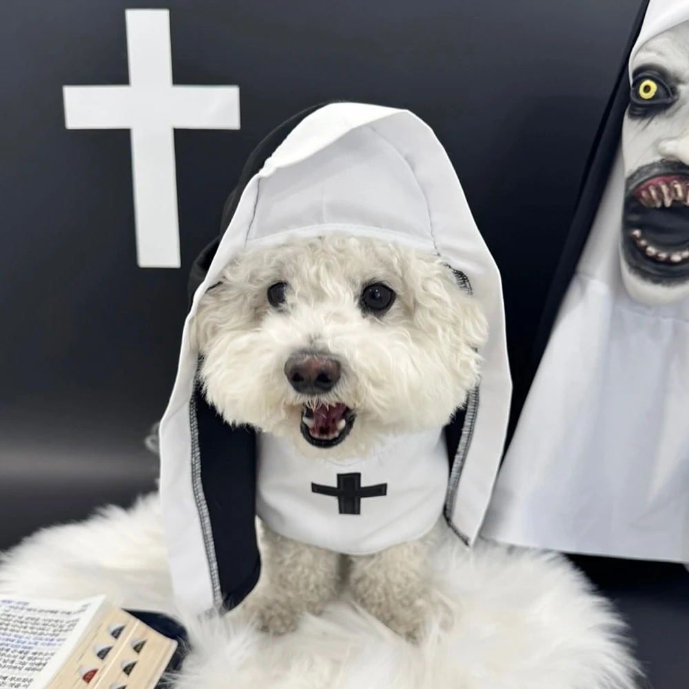 Halloween-Hundekleidung für kleine, mittelgroße und große Hunde, Katze, lustiges Anzieh-Cosplay, Nonne-Kostüme, Jesus-Kreuz, Welpe, Mops, Haustier, niedliche Outfits Image