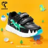 EXDINO Dinosaurier-Kinder-Sneaker, Leder, neue kleine Kinder, LED-Leuchten für Jungen und Mädchen, T-REX, blinkende Freizeit-Sportschuhe, Größe 24–31