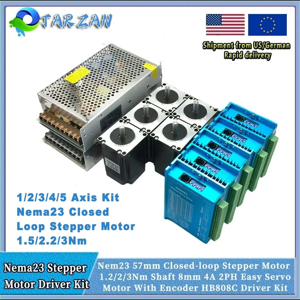 1/2/3/4/5 Achsen Kit Nema23 Closed Loop Schrittmotor 1,2 Nm/2 Nm/3 Nm DC Hybrid Servo Mit Encoder Motor Drive Kit Für CNC Image