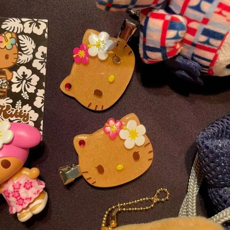 Kawaii Sanrio Black Skin Hello Kitty Vielseitige Haarnadel Süße süße Cartoon Pony Seitenclip Kopfschmuck Mädchen Geburtstag Kreatives Geschenk