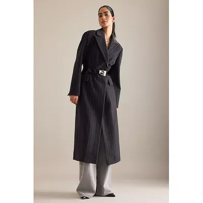 By Anthropologie Pinstripe Hourglass Wool Coat
