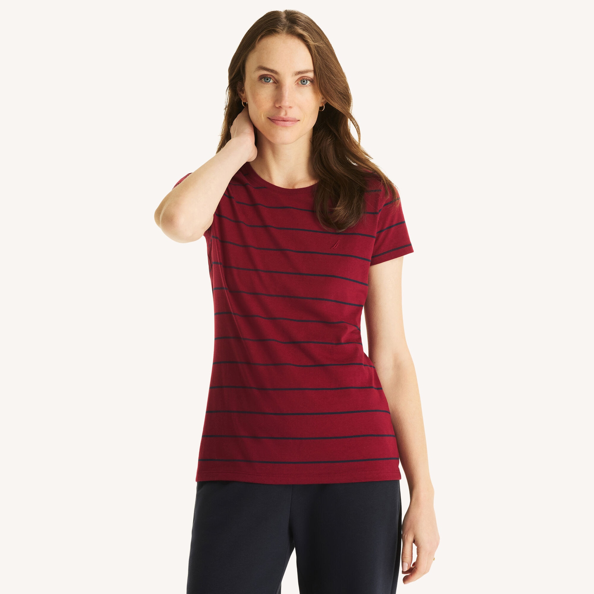 Nautica Women's Striped Crewneck T-Shirt 676 (Zinfandel), XL