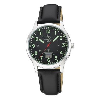 Funkuhr MASTER TIME "Aviation", schwarz, schwarz, Armbanduhren, Herren, Quarzuhr, Armbanduhr, Herrenuhr, Lederarmband, analog, digital Image