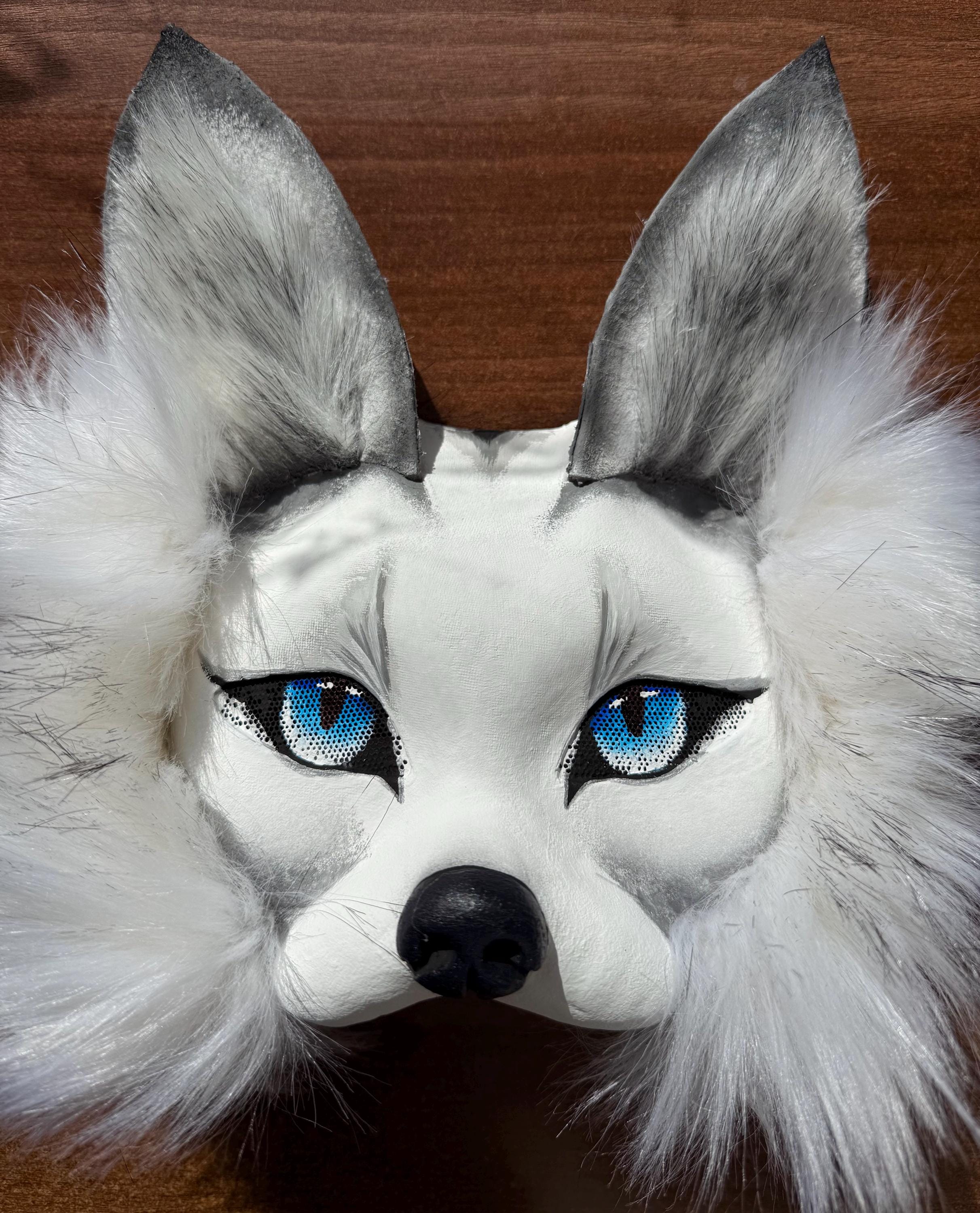 Maschera di volpe bianca, maschera di volpe teriana, maschera di volpe bianca per cosplay, maschera di volpe di ghiaccio, volpe artica per quadricipit