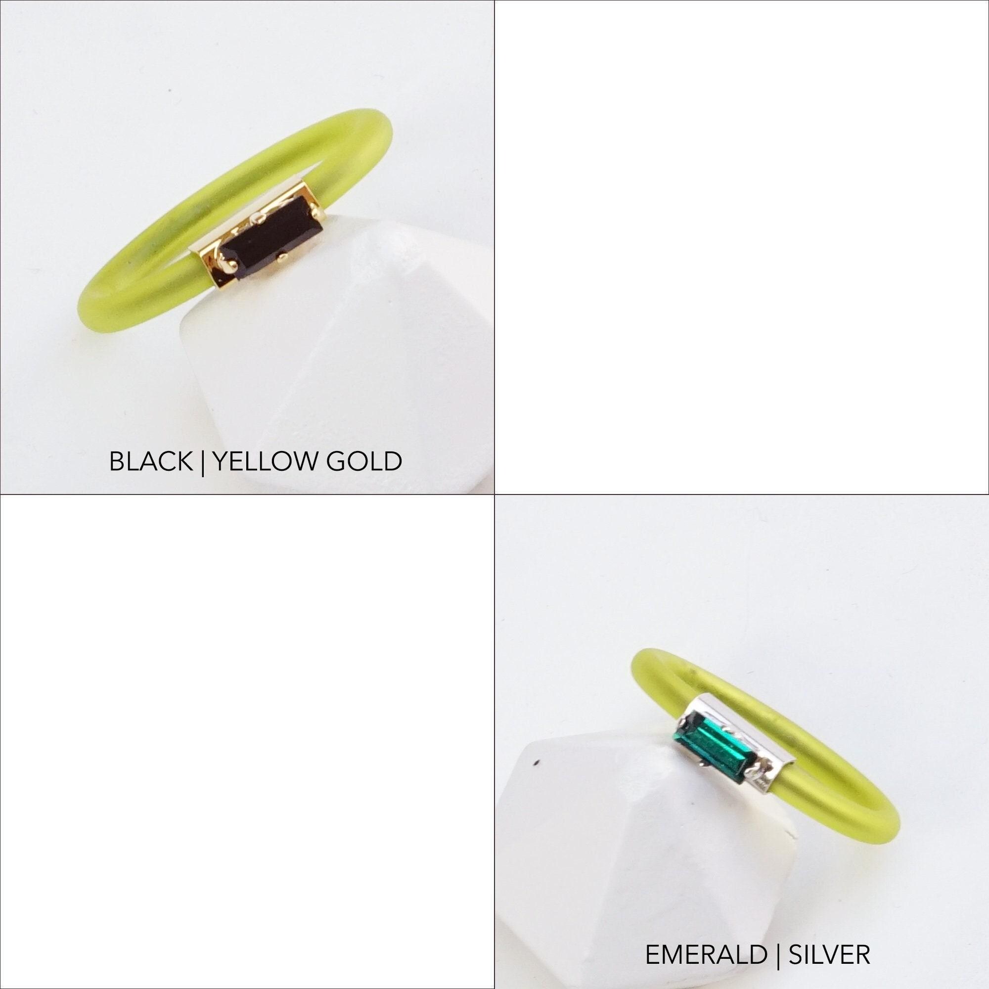 Anello in silicone con pietra, anello in gomma, anello in silicone fantasia, anelli in silicone, anelli di fidanzamento, anelli con taglio smeraldo, a