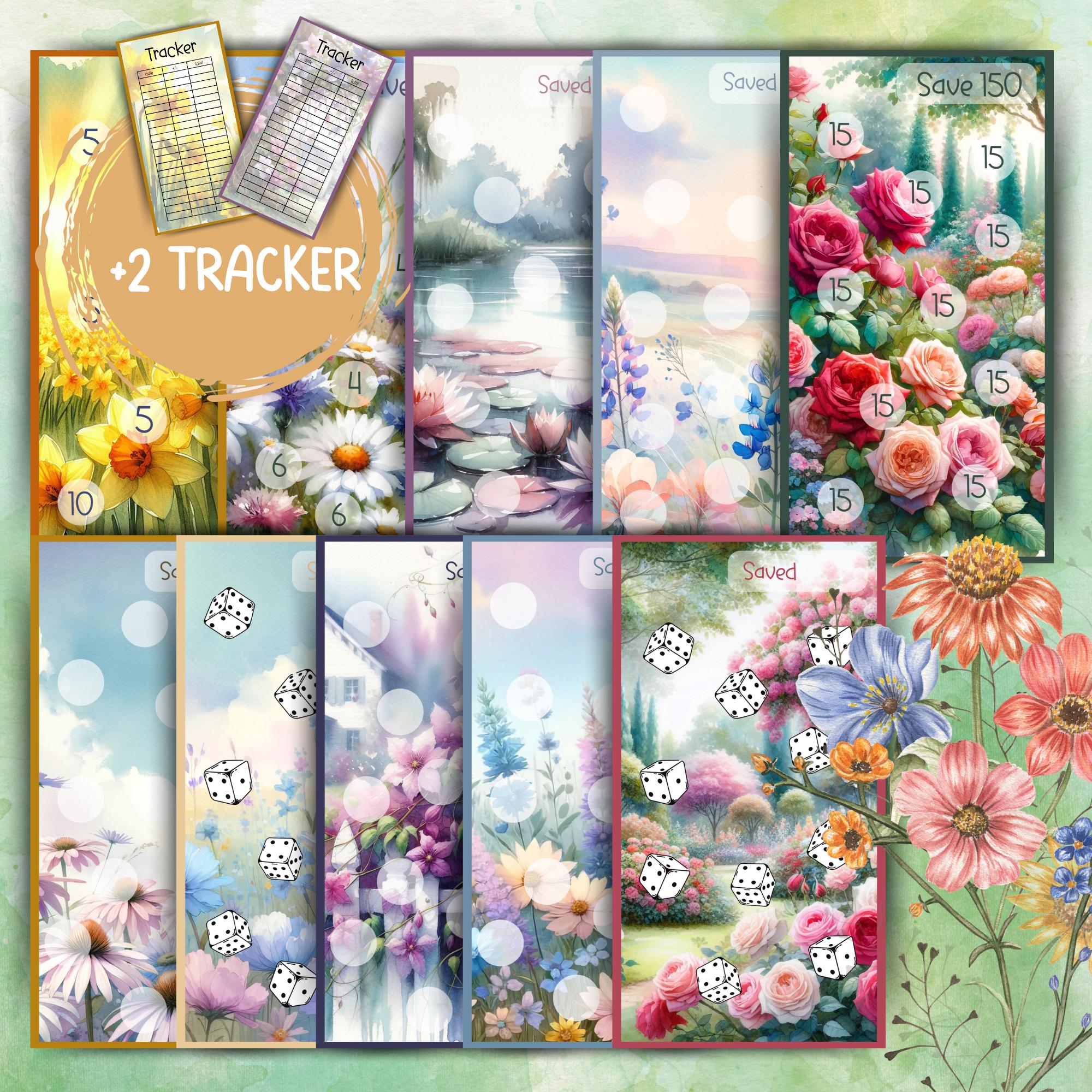 Bellissime sfide di risparmio floreale, pacchetto di sfide floreali per raccoglitore A6, budget floreale, file PDF, download digitale, metodo busta