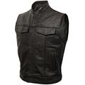 Mens Real Leather Cowhide Classic 'Cut-Off' Motorcycle Waistcoat in Black - Size M 40 Medium