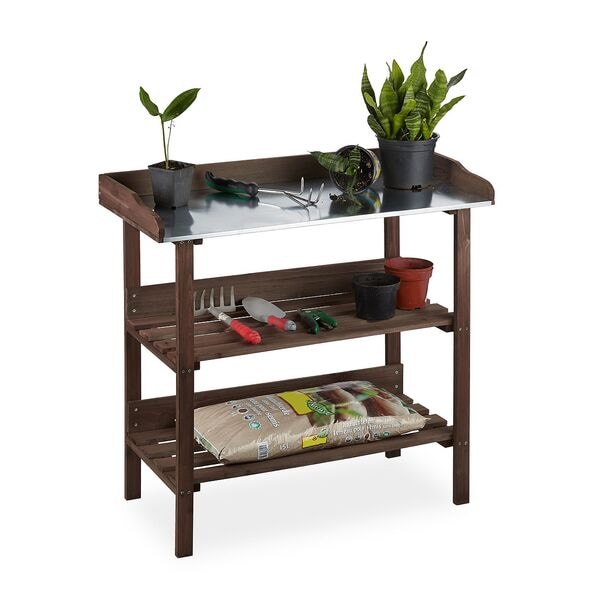 relaxdays Pflanztisch Holz 86 x 92 x 42 cm dunkelbraun braun Image