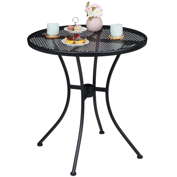 relaxdays Gartentisch mit Schirmloch anthrazit ø70 cm grau