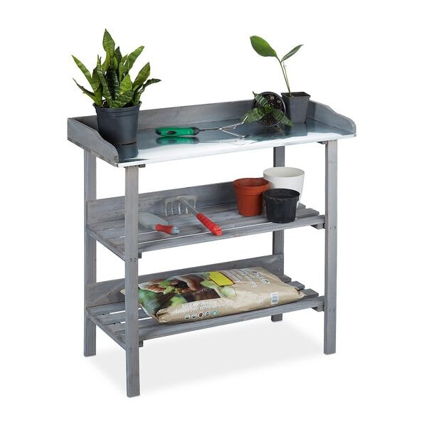 relaxdays Pflanztisch Holz 86 x 92 x 42 cm grau braun Image