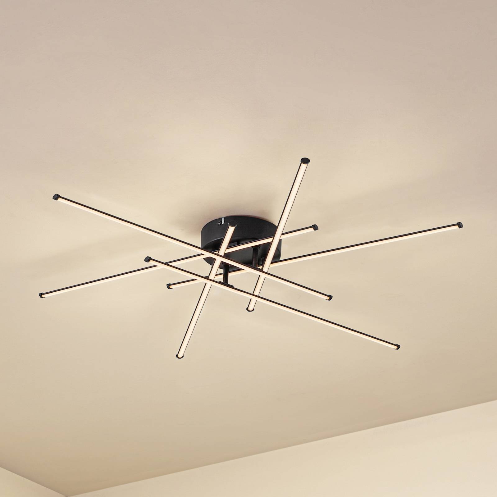 LED Deckenlampe Elviano Lindby, schwarz, für Wohn- / Esszimmer, Aluminium, Modern, LED Deckenleuchte