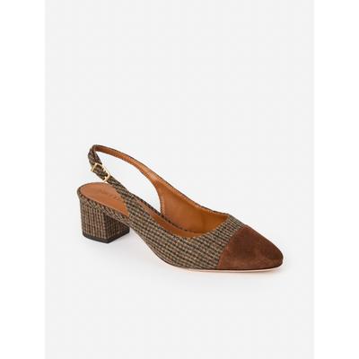 J.McLaughlin Women's Jocelyn Slingback Heels in Tweed Dark Brown/Dark Coconut, Size 6.5 | Wool/Suede