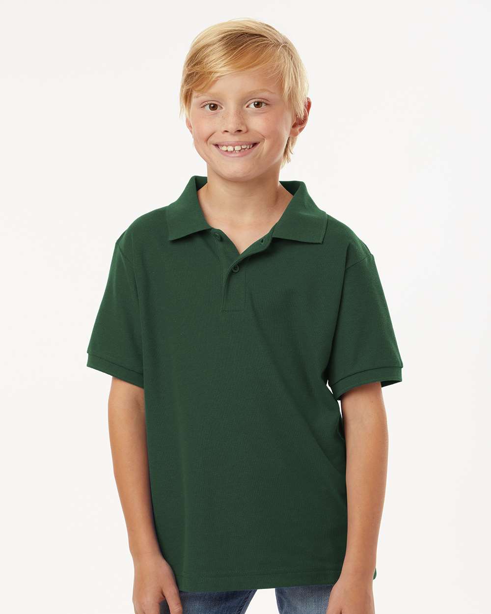 AllPro 62800Y Youth Pique Polo Shirt in Forest Green size Large | 65% polyester/35% cotton