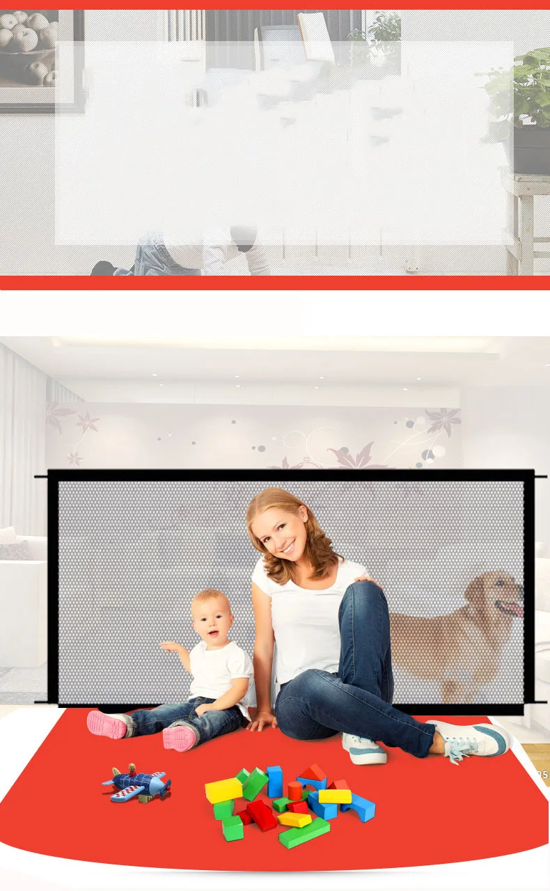 Haustier Hund Zaun Tragbare Falten Teiler Mesh Hause Perforation-Freies Spurlose Wand Schutz Barriere Sicherheit Net Nylon Mesh Tuch Image