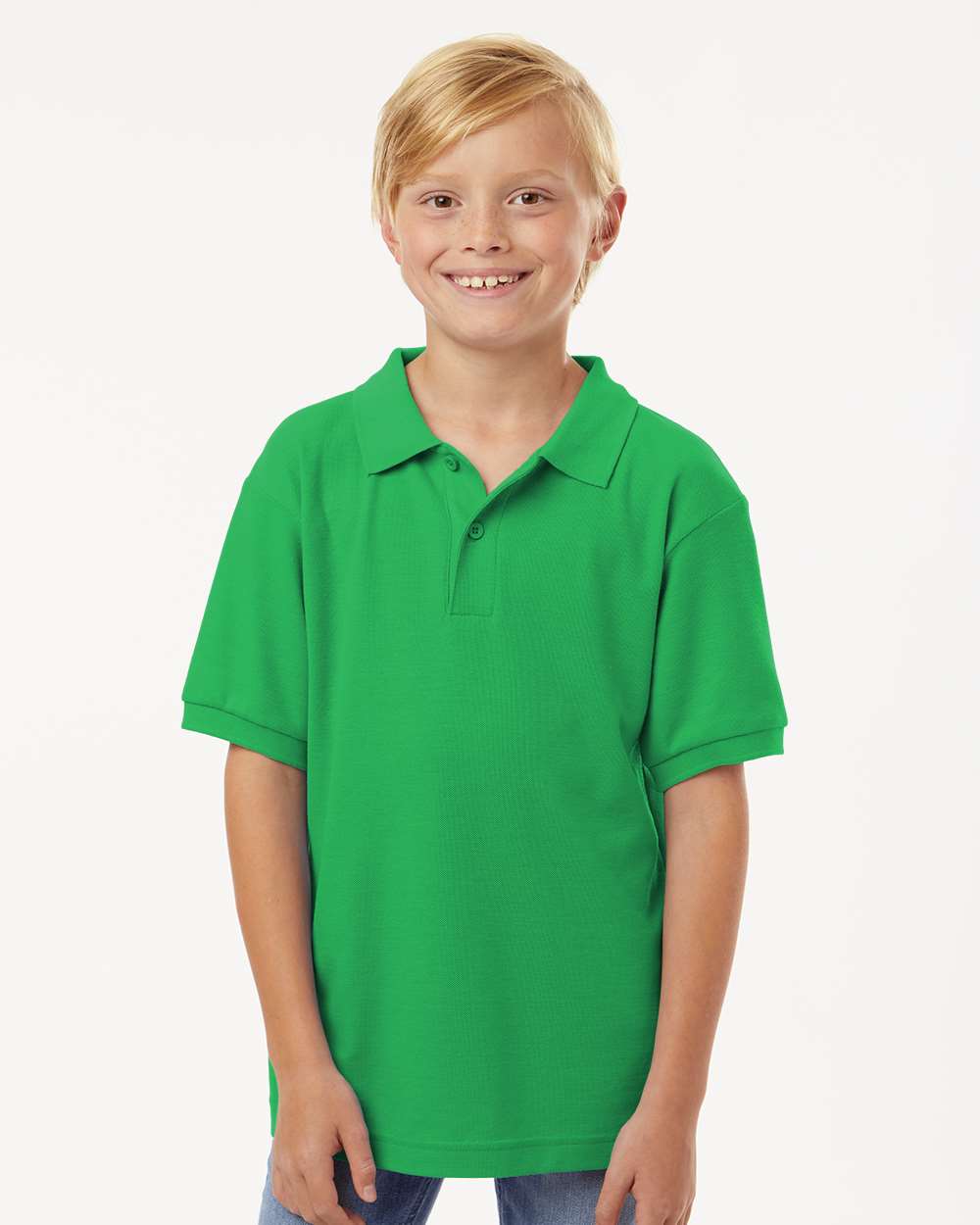 AllPro 62800Y Youth Pique Polo Shirt in Kelly Green size Medium | 65% polyester/35% cotton