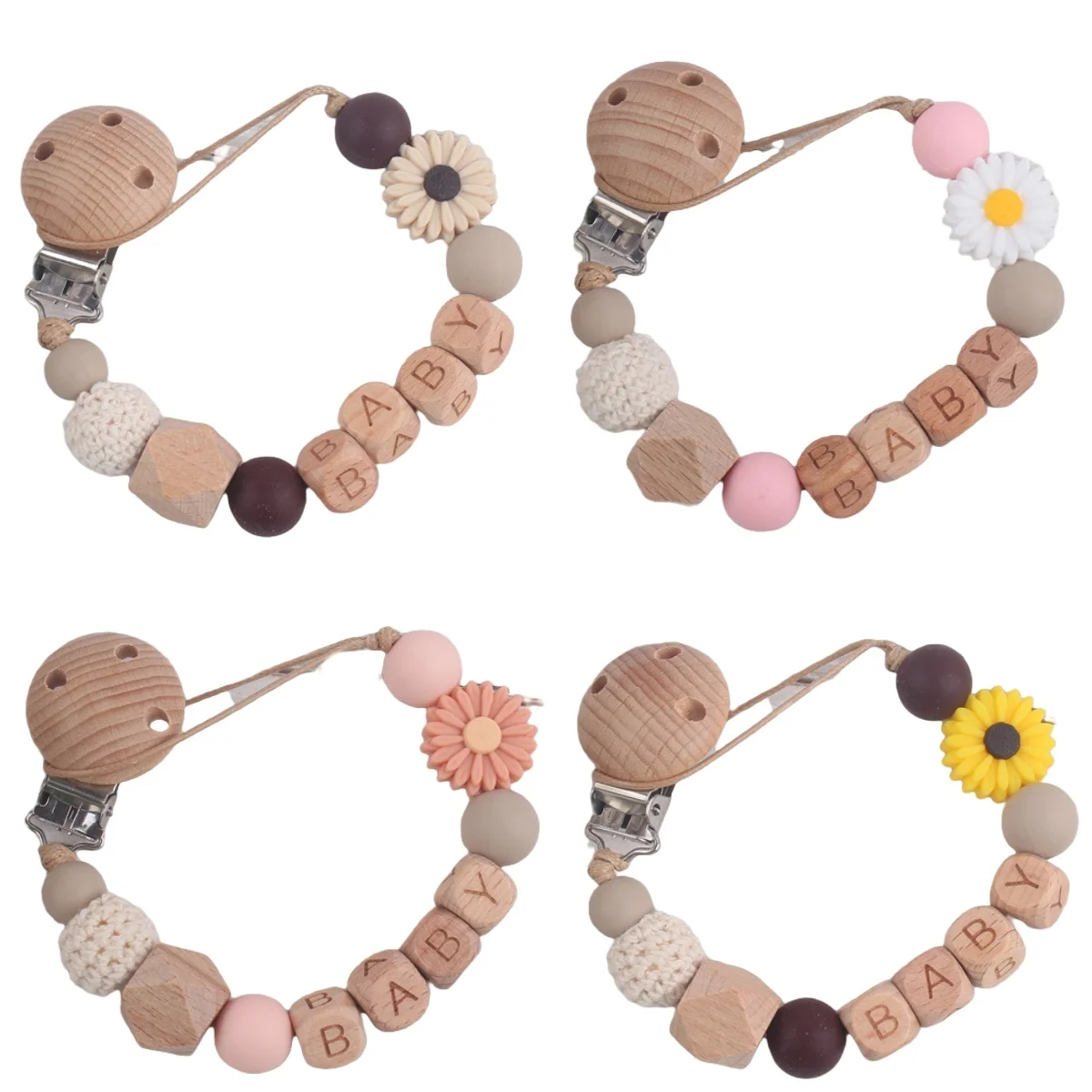 Gänseblümchen Blume Schnullerkette Halter für Baby Kinder Schnuller Clips Zahnen Silikon Schnuller Clips Säugling Beißring Image