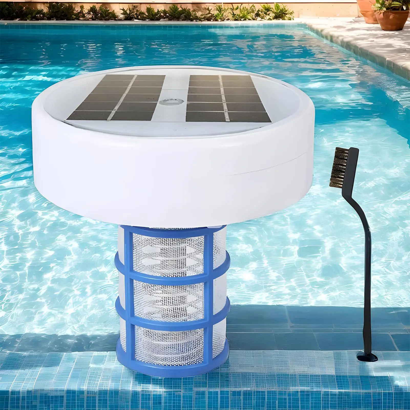 Solar-Pool-Ionisator aus Kupfer, Kupfer-Ionisierung, 85 % weniger Chlor, automatischer Poolreiniger, automatisches RGB-Nachtlicht, bis zu 35000 Gal Image
