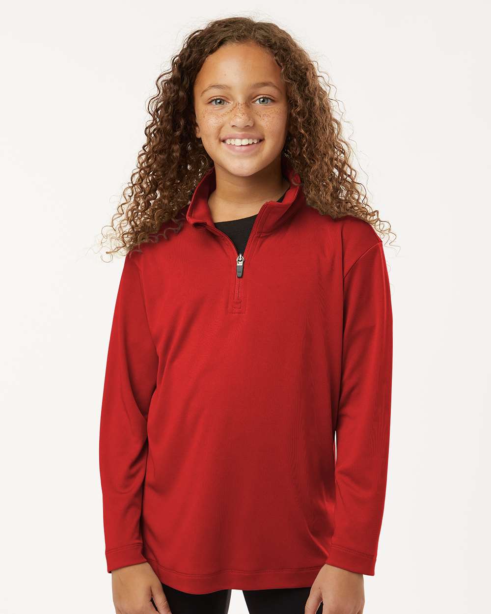 AllPro 41870Y Athletic Youth Pro-Lock Performance Quarter-Zip Pullover Top in Red size XL | Polyester