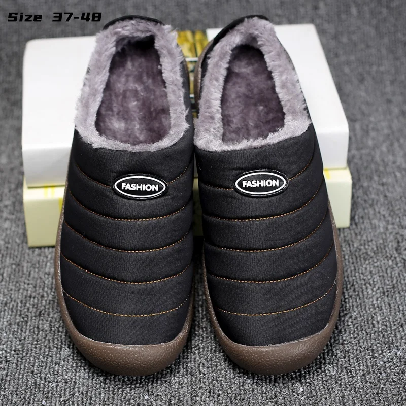 Men's and women's warm cotton slippers waterproof winter indoor office cotton shoes fashion casual non-slip shoes plus size 48