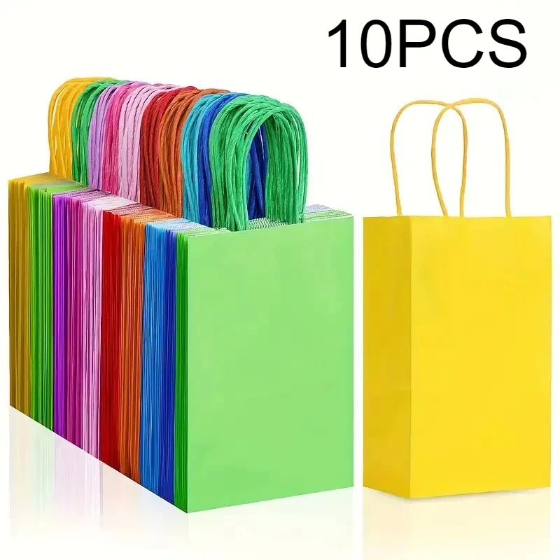 10PCS Farbige Geschenk Taschen Kraft Papier Hand-gehalten Einkaufstaschen Weihnachten Hochzeit Geburtstag Party Halloween Süßigkeiten Geschenk Verpackung taschen Image