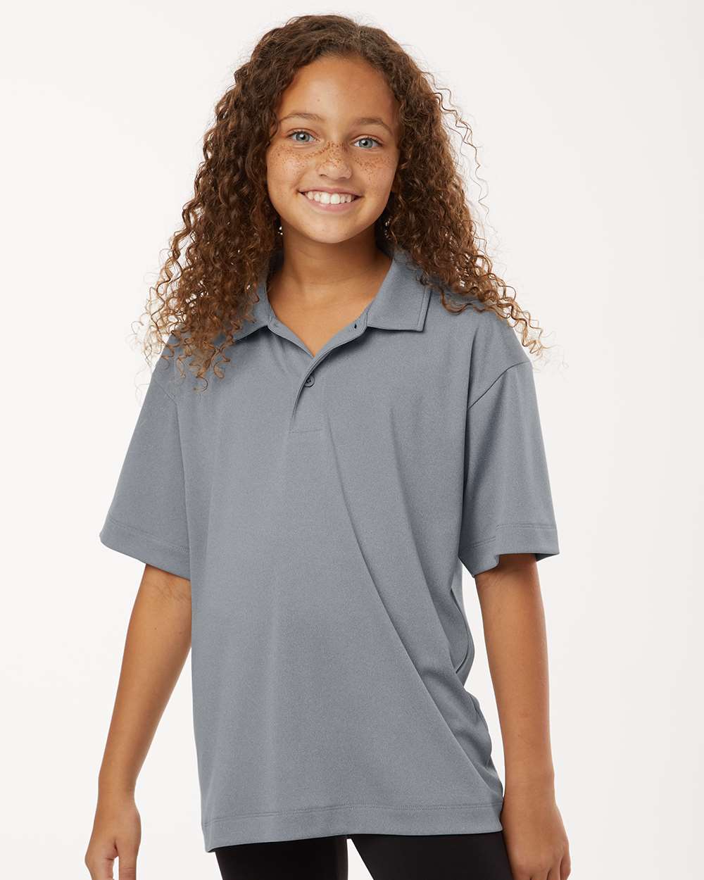 AllPro 41800Y Youth Pro-Lock Performance Polo Shirt in Heather Steel size Medium | Polyester