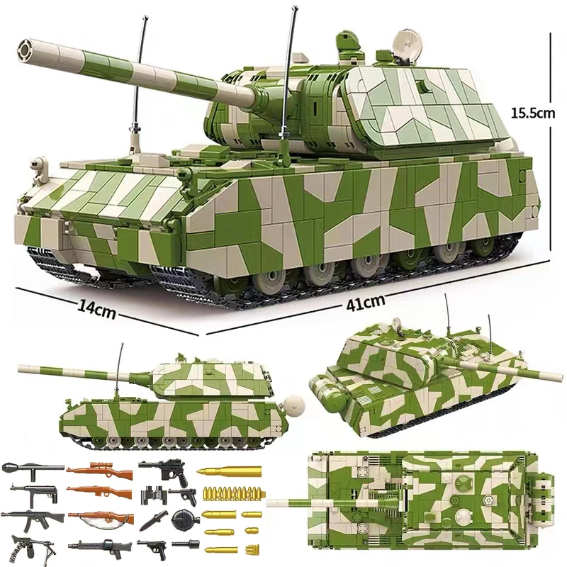 Militärische Deutsche Ratte Schwere Gepanzerte Panzer Bausteine Panzer VIII Maus Tank Ziegel Modell WW2 Armee Soldat Waffe Kind Spielzeug MOC Image