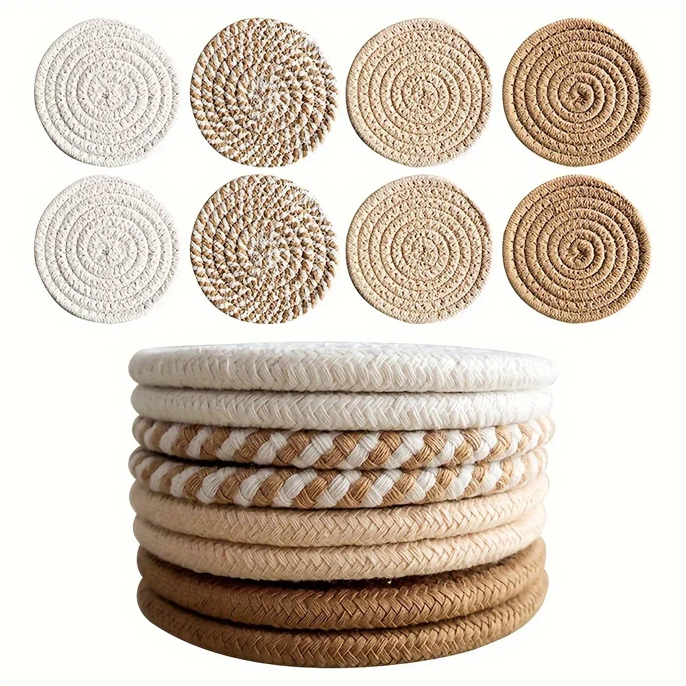 4/8 Stück saugfähige Getränkeuntersetzer, minimalistische Untersetzer aus Baumwollstoff mit Vliesfutter für Couchtisch, Heimdekoration Image