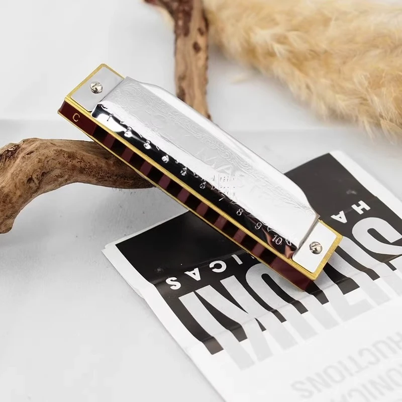 Mundharmonika für Anfänger Folkmaster Blues Mundharmonika Standardschlüssel von C A B D E F G Schlüssel 10-Loch 20 Töne Diatonic Blues Gaita Image