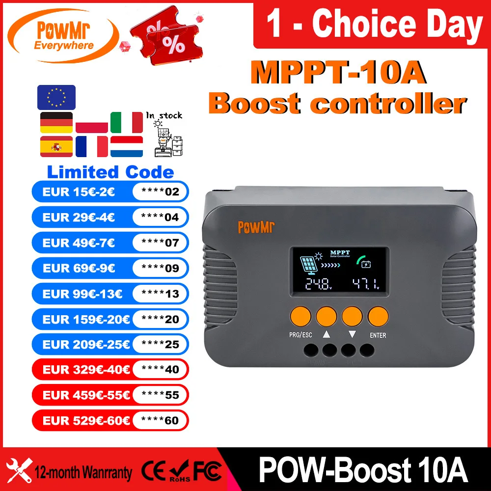 PowMr Powermr hatte 10A Boost Voltage Charge MPPT Solarladeregler, kompatibel mit 24V/36V/48V/60V/72V Batterie LCD Display IP32 Image