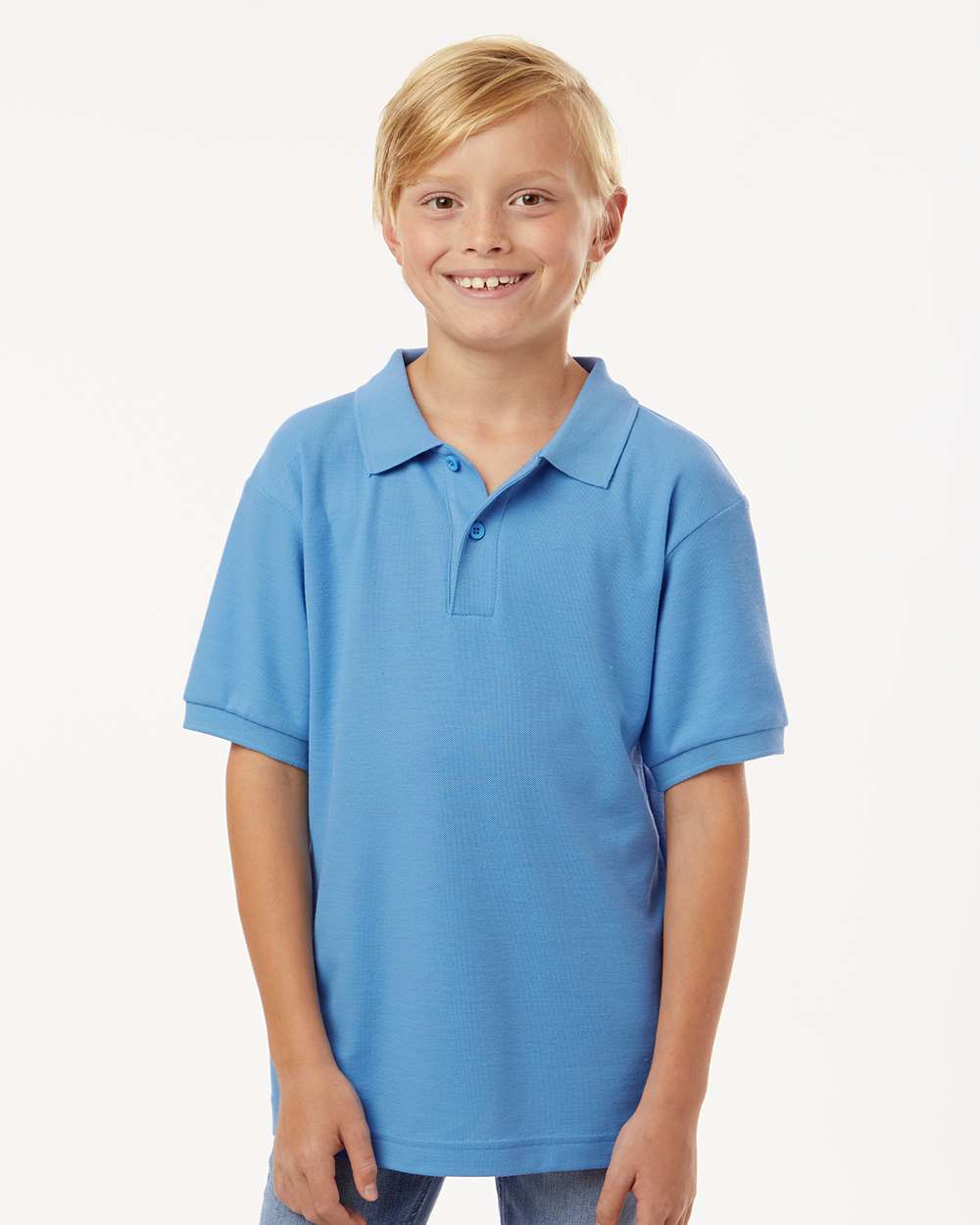 AllPro 62800Y Youth Pique Polo Shirt in Carolina Blue size XS | 65% polyester/35% cotton