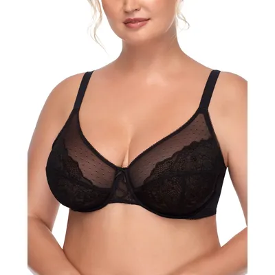VUKOISWE Minimizer Bras for Women Enchante Full Coverage Underwire Bras Plus Size Lifting Floral Lace Bra for Heavy Breast