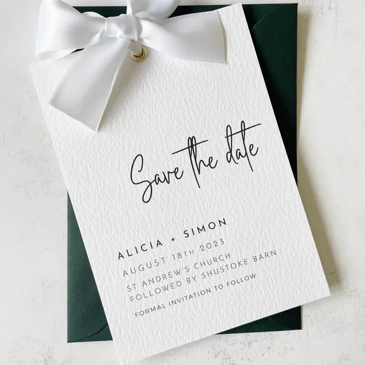 Benutzerdefinierte Hochzeitseinladung aus Baumwollpapier, personalisierte Dankeskarte, Geschenk für kleine Unternehmen, natürlicher Stil, spart den Datumserkündigung Image