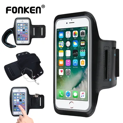 FONKEN Running Armband for iPhone 13 14 15 with Card Slot & Key Pockets, Sports Arm Bands Cell Phone Holder Fit Up to 4-7 Inch