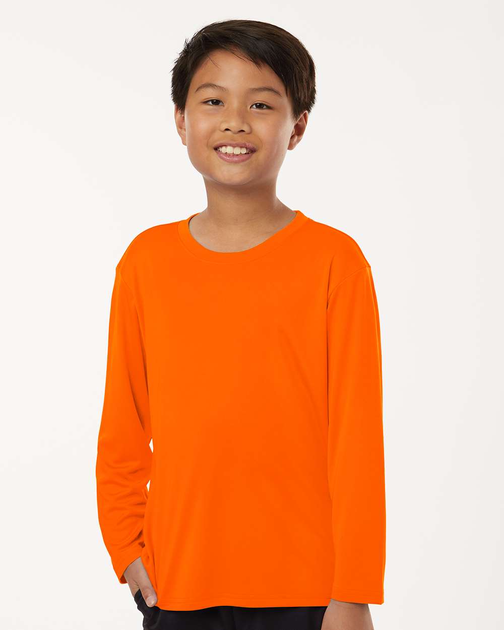 AllPro 48400Y Youth Pro-Lock Performance Long Sleeve T-Shirt in Neon Orange size Large | Polyester