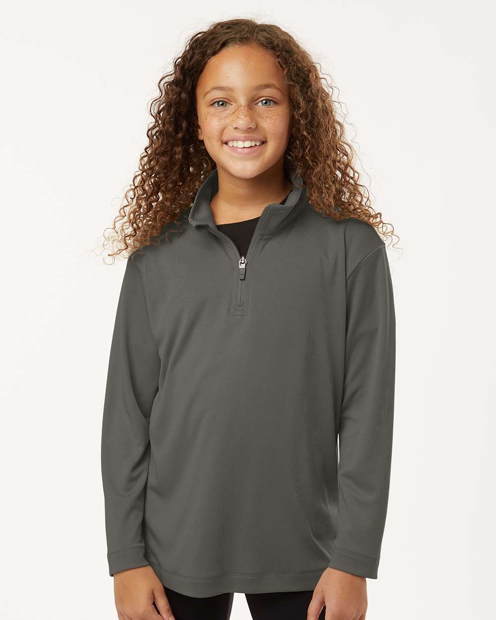 AllPro 41870Y Athletic Youth Pro-Lock Performance Quarter-Zip Pullover Top in Charcoal size Medium | Polyester