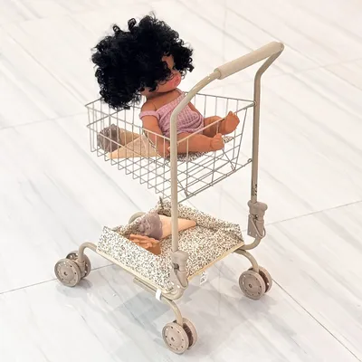 Floral Shopping Cart Toy with Storage Bags Foldable Dollhouse Grocery Cart Pretend Play Shopping Toy Christmas Gift for Girls