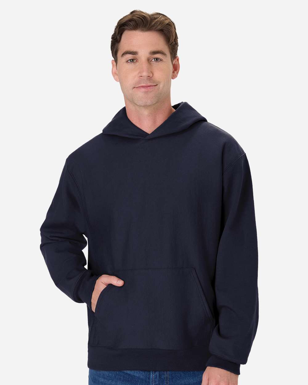 Hanes OG700 Men's Beefy Sweats Premium Heavyweight Hooded Sweatshirt in Navy Blue size Large | Cotton/Polyester Blend