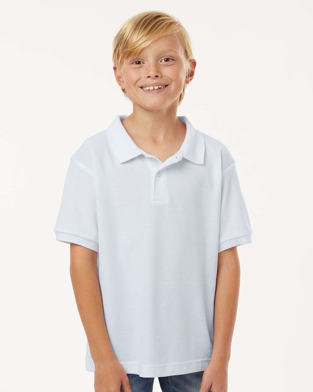 AllPro 62800Y Youth Pique Polo Shirt in White size XL | 65% polyester/35% cotton