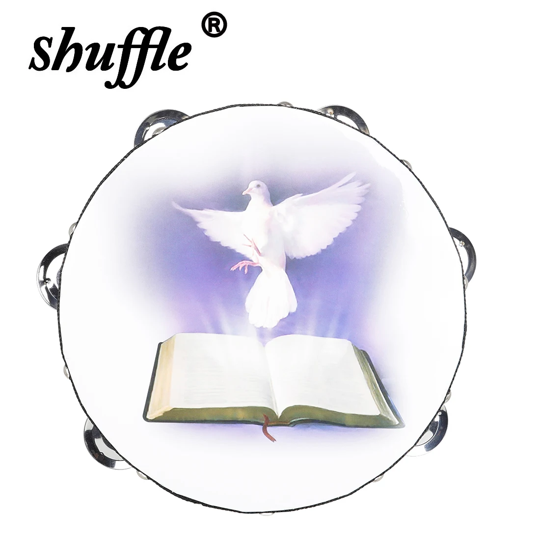 Orff 8-Zoll-Tamburin, tragbare Handtrommel, zweireihiger Ring, Taube des Friedens, Gebete, Percussion, Musikinstrument, Kindergeschenk Image