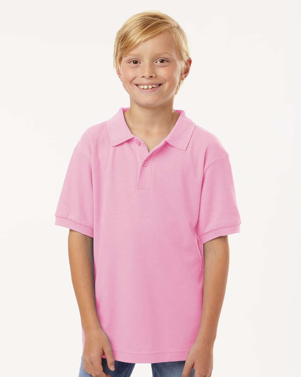 AllPro 62800Y Youth Pique Polo Shirt in Light Pink size XL | 65% polyester/35% cotton
