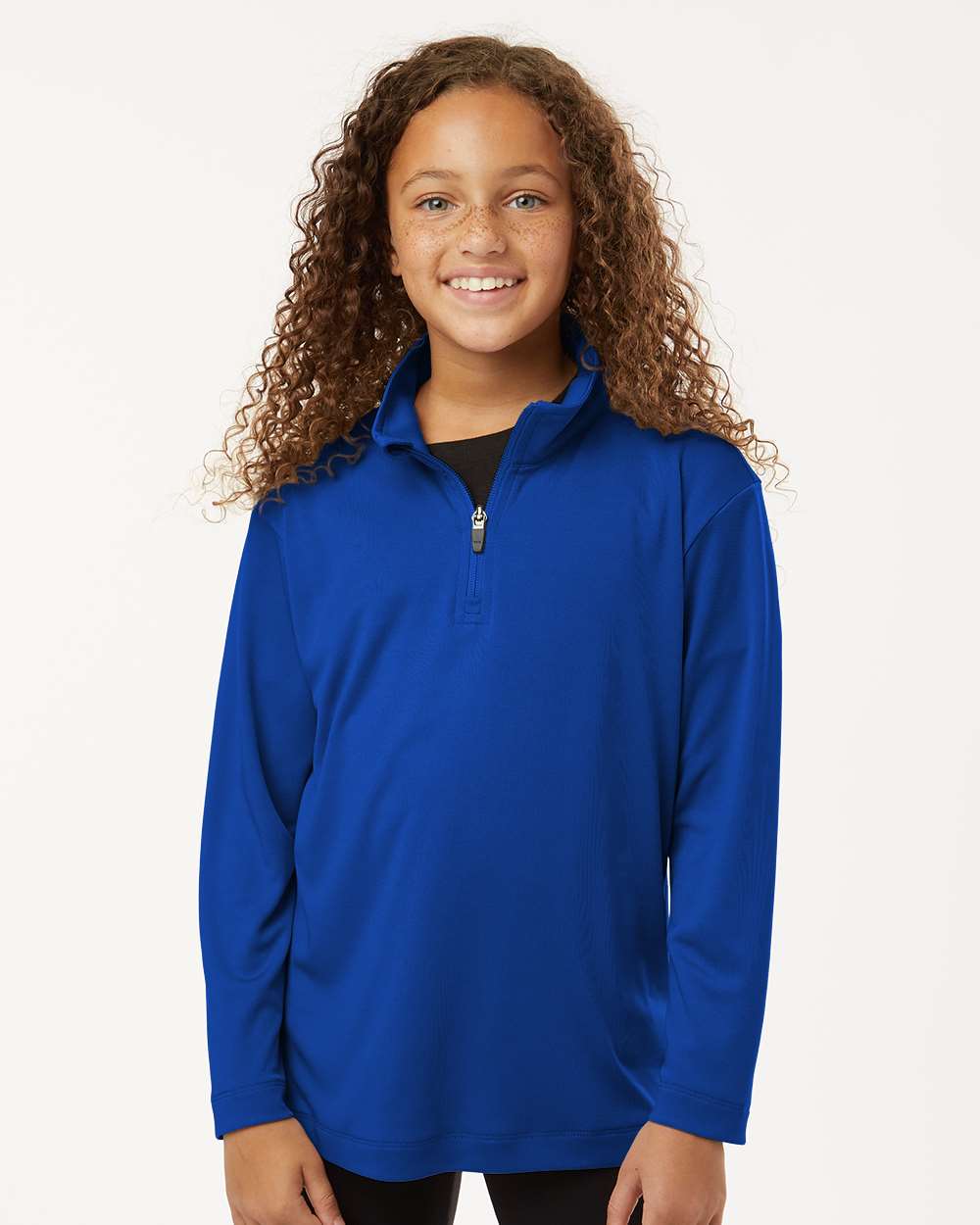 AllPro 41870Y Athletic Youth Pro-Lock Performance Quarter-Zip Pullover Top in Royal Blue size XS | Polyester
