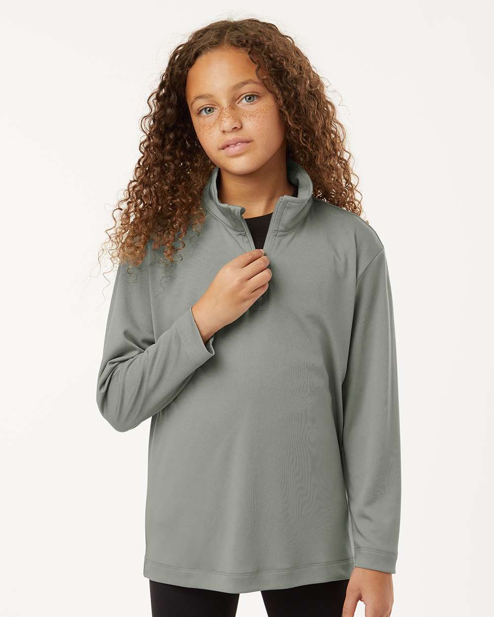 AllPro 41870Y Athletic Youth Pro-Lock Performance Quarter-Zip Pullover Top in Greystone size XL | Polyester