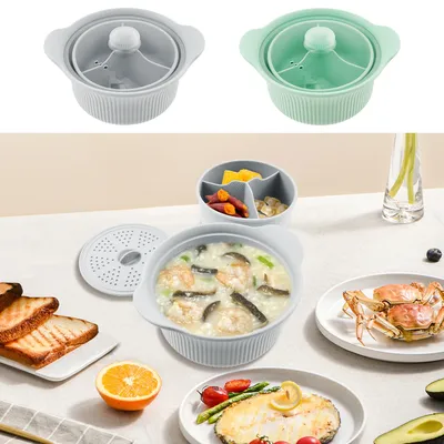 Mikrowellen-Silikon-Dampfgarer, 3 Fächer, Mikrowellen-Topf, hitzebeständig, multifunktionale Dampfgarer, Schüssel, tragbarer Luftfritteusen-Topf, einfach