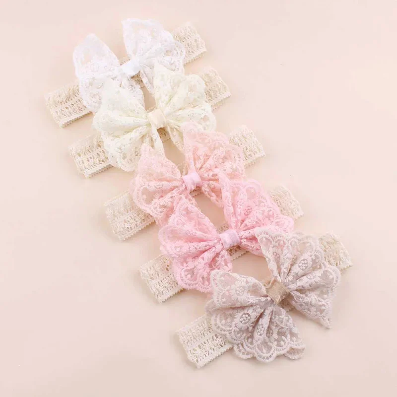 Spitze Bogen Baby Stirnband Weiche Elastische Haarbänder Neugeborenen Bowknot Breite Turban Kinder Mädchen Haar Zubehör Image