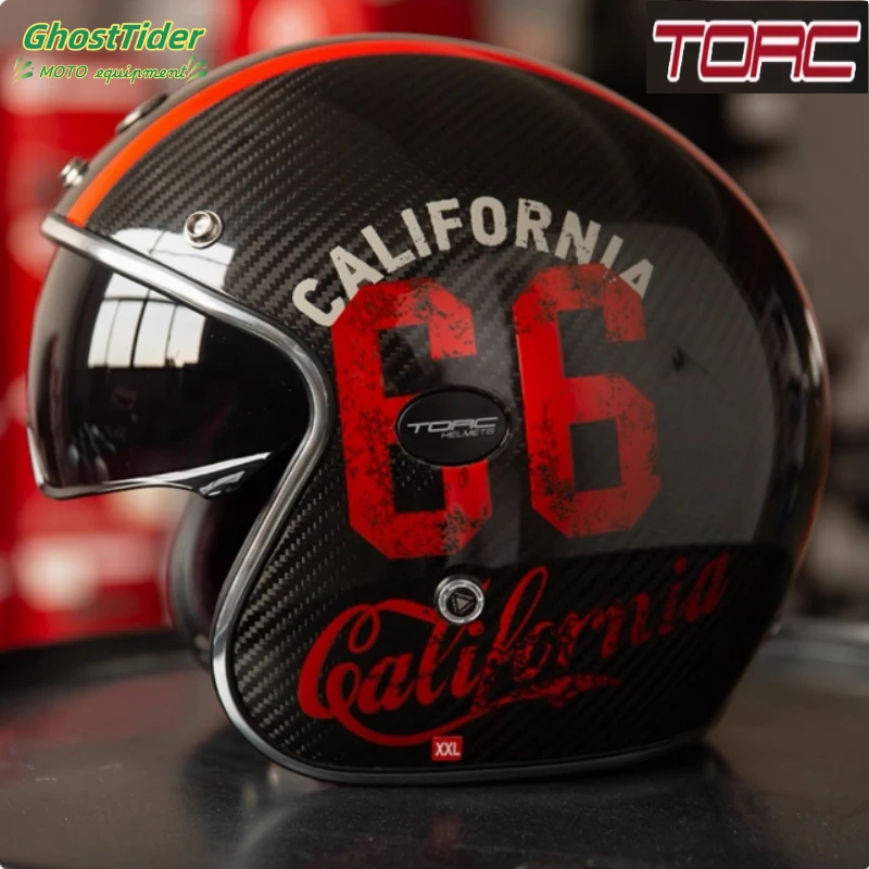 ECE-Zertifizierung TORC 3/4 Open Face Moto Helm Carbon Fiber Transparent Bubble Mirror Vintage Motorradhelme Capacete Image